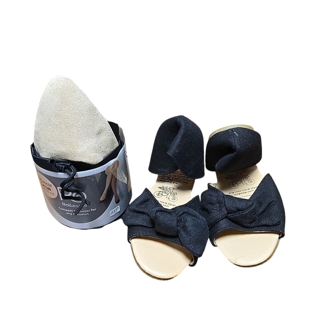 Lot of 2 Rollasole Black Beige Foldable Slip On Flats Womans Size Small 5.5-6.5